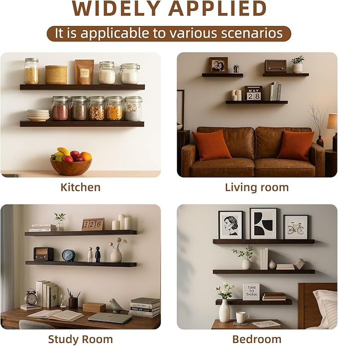 Floating Shelves for Wall, 23.6 inch Long Set of 3 Wood Rustic Wall Mounted Shelves, Display Shelf with Invisible Heavy, Larg