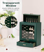 Homde Jewelry Organizer Girls Women Jewelry Box for Necklaces Rings Earrings Gift Bracelets Storage Case (Forest Green + Gold