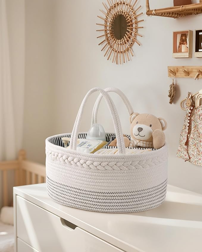 Maliton Baby Diaper Caddy Organizer, Cotton Rope Diaper Caddy Basket, Large Storage Basket for Newborn Boys and Girls, Gift f