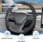 Car Nappa Leather Steering Wheel Cover, 15" Fashionable 5D Anti-Slip Vehicle Steering Wheel Protector, Breathable Auto Interi