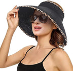 Sun Visor Hat for Women, Wide Brim Straw Summer UV Protection Hat, Foldable Roll-up Packable Beach Cap