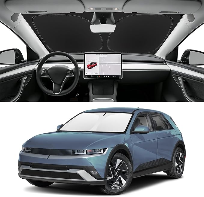 Custom Fit Windshield Sun Shade for Hyundai Ioniq 5 2022-2026, Blocks UV & Heat, Front Window Sunshade Accessories, Easy Fold & Store Keep Your Car Cooler