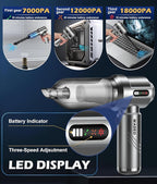 WADEO Car Vacuum Portable Cordless 18000PA, 4-in-1 Handheld Vacuum Cleaner and Air Duster with LED Display & Multi-Nozzles, M