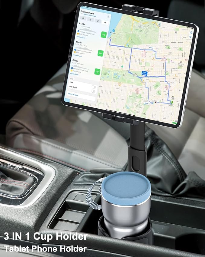 woleyi Cup Holder Tablet Holder for Car Mount - [3 in 1 Expander Bottle] Car Cup Tablet Mount for Car/Truck with Height Adjustable Metal Arm, for iPad Pro Air Mini, Galaxy Tab, Z Fold, 4.7-13" Devices