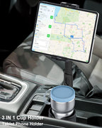 woleyi Cup Holder Tablet Holder for Car Mount - [3 in 1 Expander Bottle] Car Cup Tablet Mount for Car/Truck with Height Adjustable Metal Arm, for iPad Pro Air Mini, Galaxy Tab, Z Fold, 4.7-13" Devices