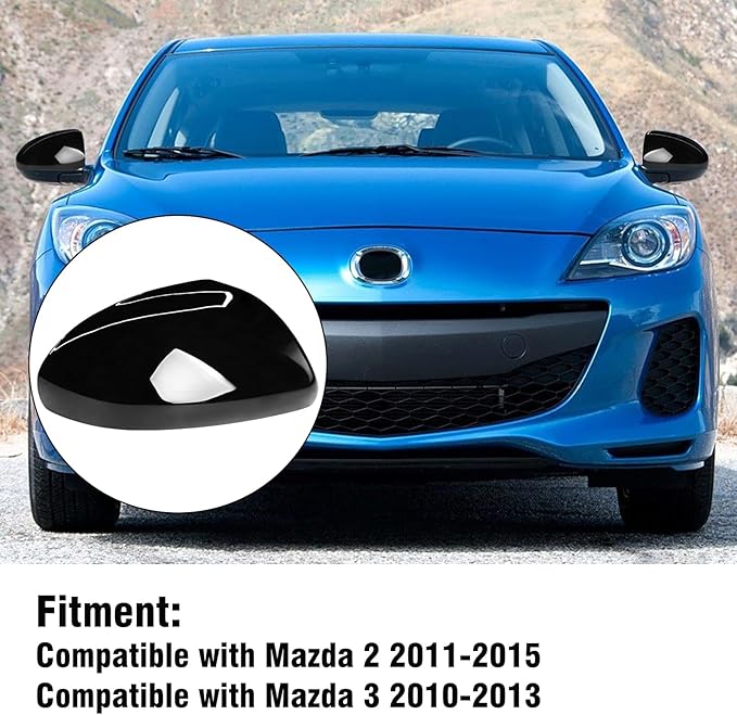 Compatible with Mazda2 /Mazda 3 2010-2013 Right Passenger Side Mirror Cap Cover, Door Rearview Side Mirror Cover Replacement for Mazda, Glossy Black