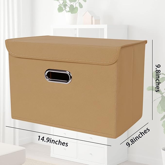 STOREONE Fabric Storage Cube Bins Foldable Organizer Container Collapsible Basket with Lids and Metal Handles, for Home, Bedr