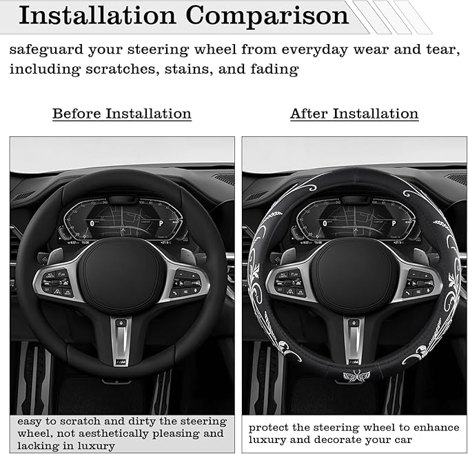 Car Leather Steering Wheel Cover - Panapi Material, Universal 14.5-15 Inch Leather Anti-Slip Breathable Auto Steering Wheel C