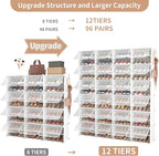 ROJASOP Shoe Storage Cabinet, 12-Tier Shoe Organizer 96 Pairs Extra Large Plastic Shoe Rack with Covers Portable Shoe Rack Or