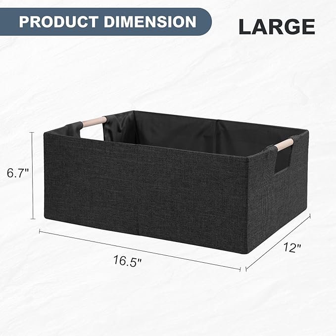 ANMINY 4PCS Storage Baskets for Organizing Collapsible Fabric Storage Bins Boxes with Wood Handles Closet Shelves Cube Organi