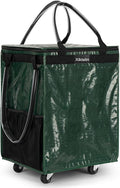 (Medium, Green) Reusable Grocery Bag on 4 Wheels, Foldable Rolling Tote Carries Up to 66lb Shopping Trolley, Rolling Bag with 3 Handles, Zipper Clouser Rolling Tote Bag with Wheels for Laundry
