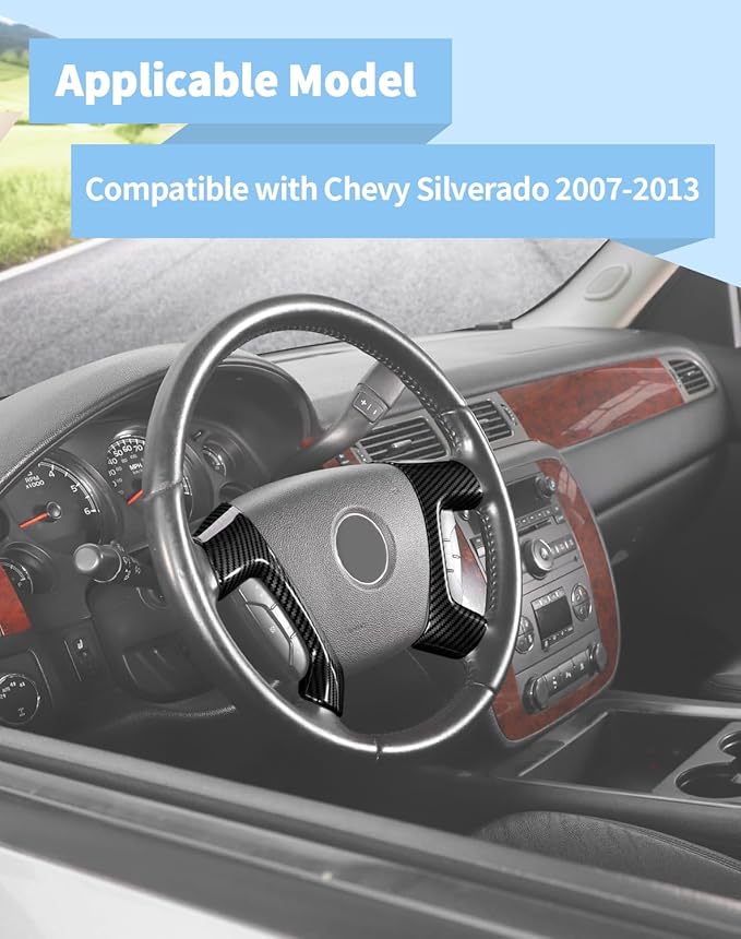 Voodonala Carbon Fiber Steering Wheel Panel Trim Cover Compatible with Chevy Silverado/Tahoe/Suburban/Avalanche/Escalade/GMC-Yukon/GMC-Sierra 2007 2008 2009 2010 2011 2012 2013