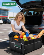 2-Compartment Trunk Organizer & Multi-Compartment Storage Box 600D Waterproof Oxford, with Reflective Strips and 8 Side Mesh