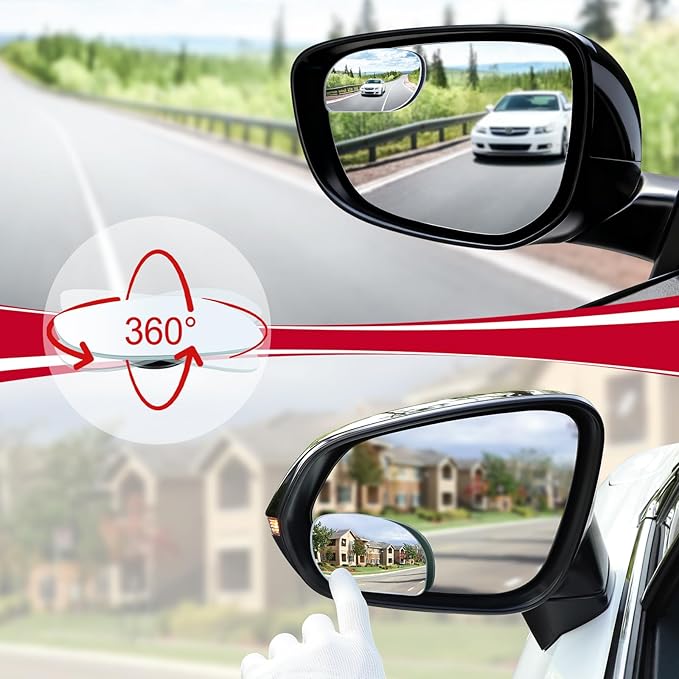 LivTee Blind Spot Mirrors, HD Glass Frameless Convex Rear View Mirrors, Wide Angle Adjustable Stick for Side Mirror, Automotive Exterior Accessories for Car, SUV & Trucks, Pack of 2