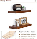 Marsmiles Wood Floating Shelves | Rustic Mahogany Wood Wall Shelves Set of 2 | 16" W x 6.7" D Wooden Floating Shelves for Bat