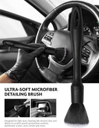 Fantasticlean 9PCS Car Interior Detailing Set, Microfiber Cloth & Applicator, Single-Head Detailing Brushes, Natural Bristles