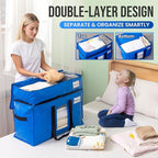 TAILI 2 Tier Extra Large Moving Bags, 2 Pack Blue Heavy Duty Totes for Storage with Visible Window, Wrap Around Handles, Stor