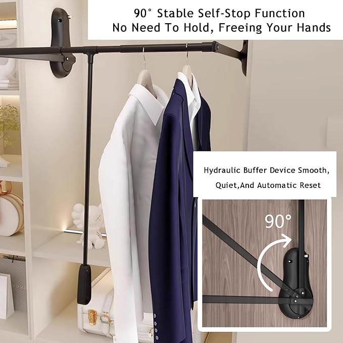 Pull Down Clothes Rail, Extendable Adjustable Aluminum Alloy Clothes Rail,for Wardrobe Cloakroom,20kg Load Capacity(Color 1,W
