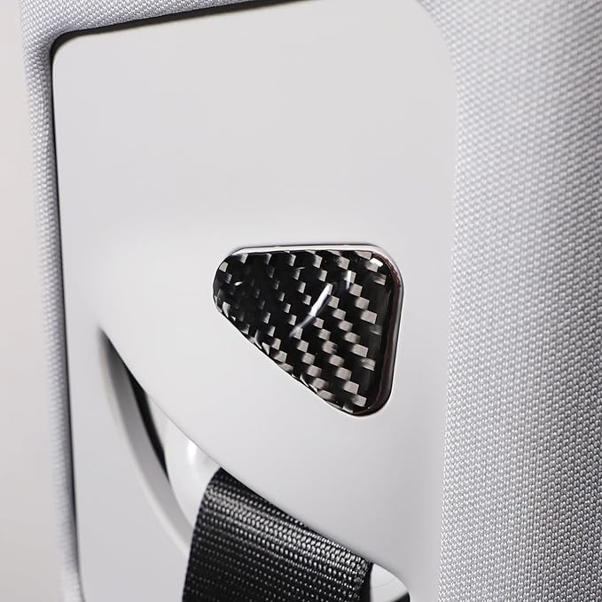 Seat Belt Adjuster Base Panel Cover Compatible with Tesla Model 3 Highlander 2023+, Car Safety Belt Buckle Panel Decor Frame, Seat Belt Warp Cover, Carbon Fiber (Black)