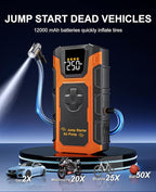 Tire Inflator Portable Air Compressor, 150 PSI Cordless Mini Air Pump for Car, Motorcycle, Bikes, Balls with Pressure Gauge&Auto Shutoff Function, 4500A Car Battery Jump Starter with LED Light