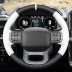 MEWANT Hand Stitch Black White Artificial Leather Steering Wheel Cover for Ford F150 Lightning F350 2024 Expedition
