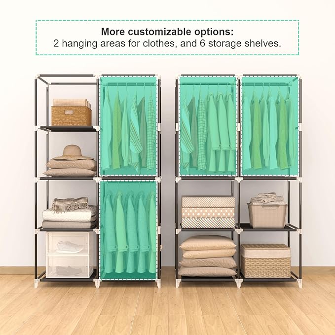 MOGELAFOO 35 Inch Portable Closet for Small Room, Clothing Organizer Storage Rack with Non-Woven Fabric Cover, 1 Clothes Hang