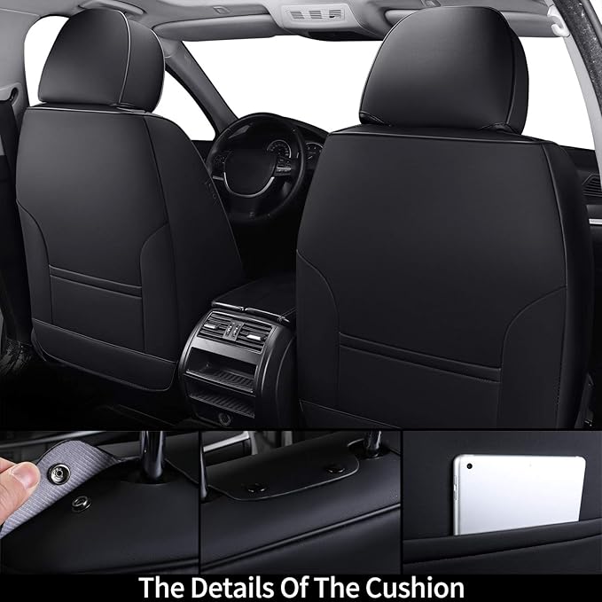 Coverado Seat Covers Full Set, Breathable Fabric&Leather Car Seat Cover, 5 Seats Universal Car Seat Protectors, Seat Cover Wa