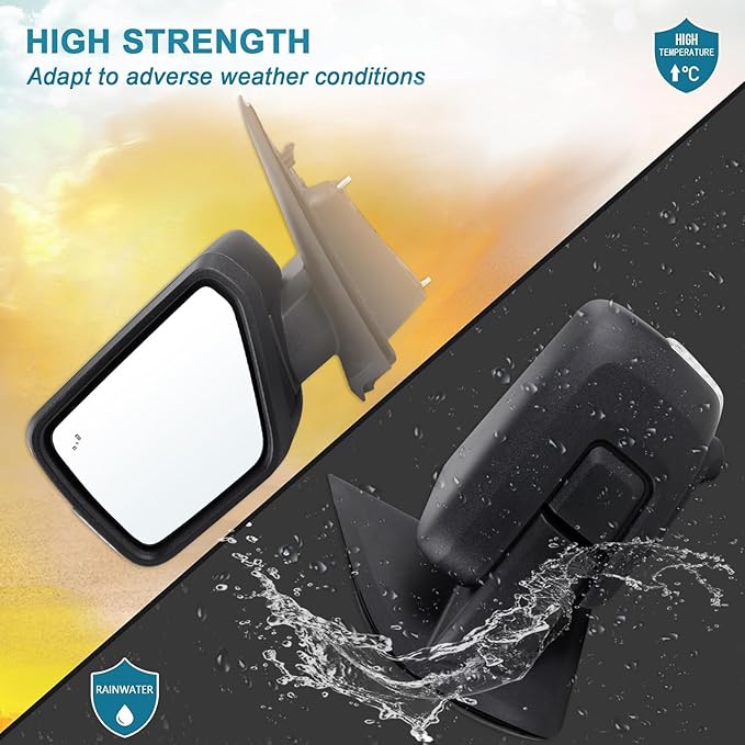 Left Driver Side Mirror Compatible With 2021-2026 Ford F150 With Manual Folding Power Glass Heated Blind Spot Turn Signal Light Matte Black Replace#ML3Z17683TA (9Pins)