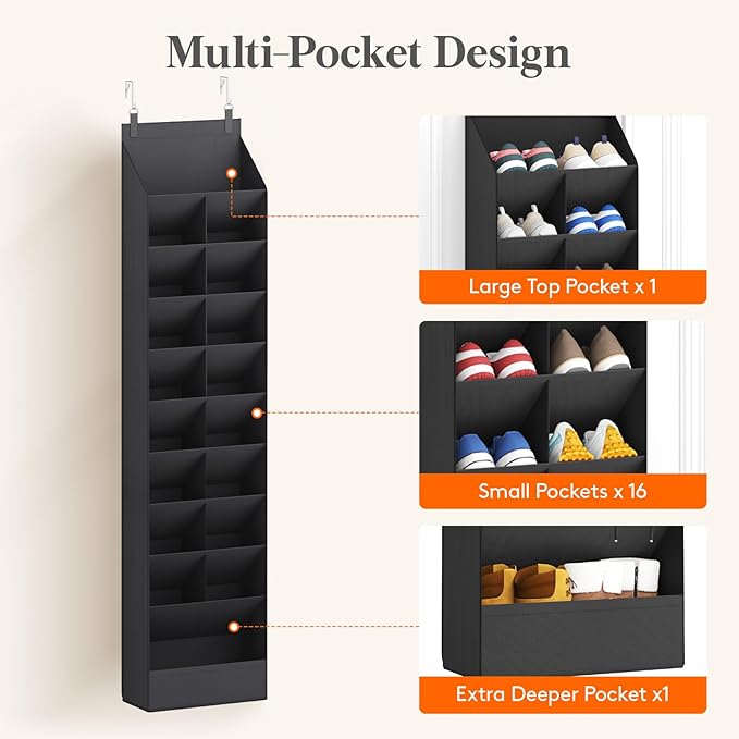 Lifewit 10 Tier Over the Door Shoe Organizer with 19 Large Deep Pockets, Fabric Hanging Shoes Shelf for Closet, Dorm Storage,