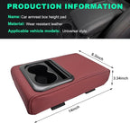 Car Center Console Armrest Pillow, Memory Foam Auto Armrest Box Cover with Cup Holder & Phone Holder, Waterproof Leather Arm Rest Protector Cushion, Interior Car Accessories (Wine Red)
