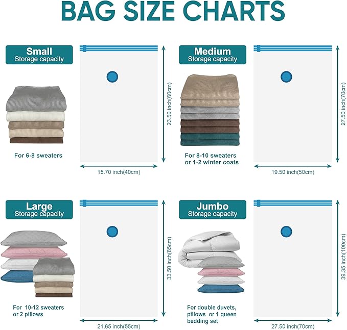 MattEasy Space Saver Vacuum Storage Bags, 6 Pack Jumbo Space Saver Bags with Pump, Storage Vacuum Sealed Bags for Clothes, Co