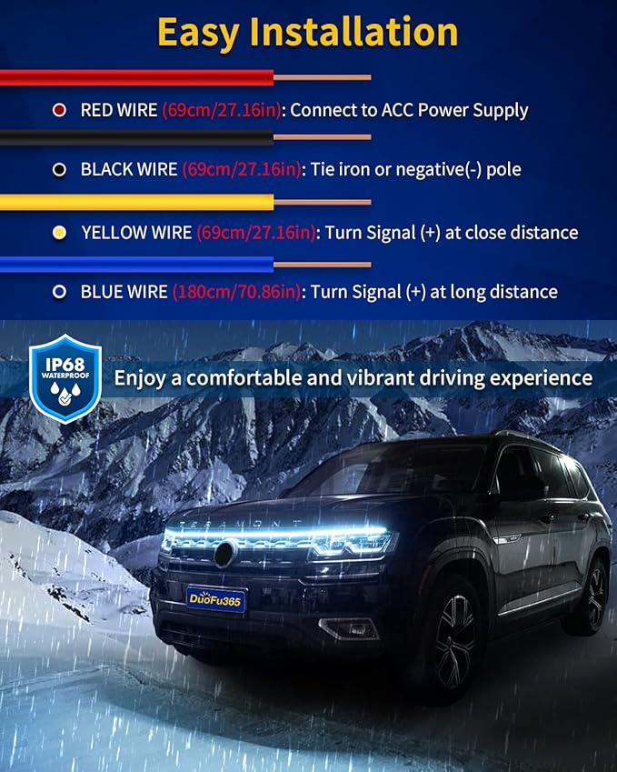 Exterior Car LED Hood Light Strip,Dual Color Dynamic Scan Start Up Hoodbeam Kit,Led Daytime Running Lights Ice Blue&Amber Switchback Sequential Turn Signal Lights for Cars, Trucks,SUV(59inch/1set)