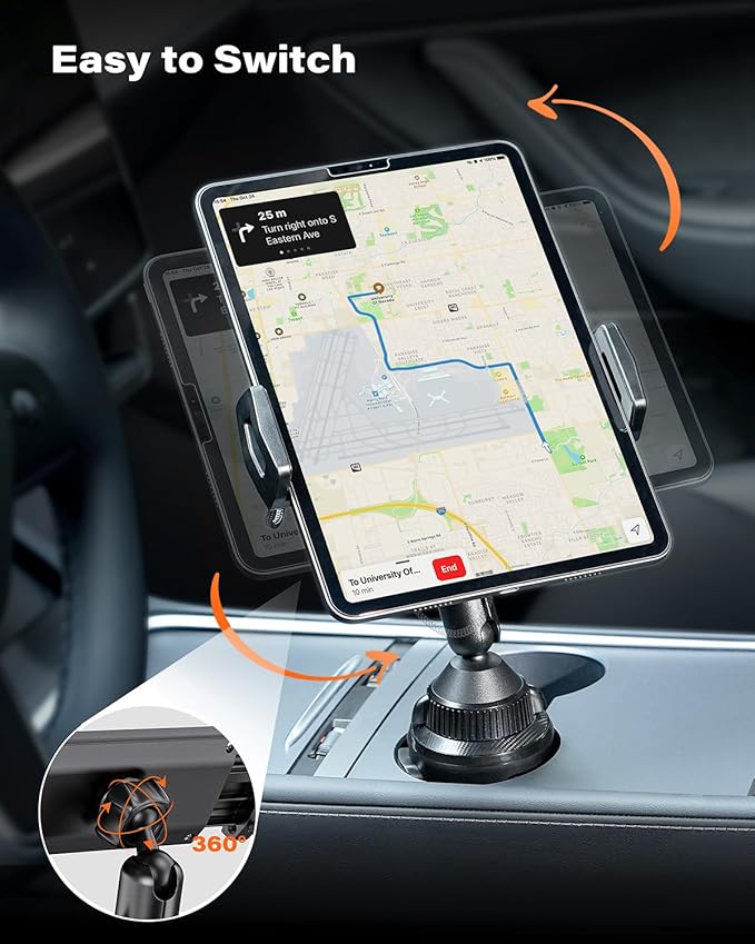 APPS2Car iPad Cup Holder Mount, Adjustable Alloy Arm for Car, Tablet Mount Road Trip Essentials Compatible With 4.7"-12.9" Cell Phones & Tablets