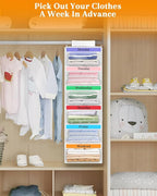 punemi Weekly Clothes Organizer for Kids, 6-Shelf Hanging Closet Storage with Side Pockets, Days of The Week Design, 11.8" x 