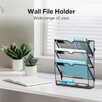 Wall File Organizer - Hanging File Organizer with 5 Hooks, Mail Holder Wall Mounted for Papers, Folders, Magazines, Bills, 4 