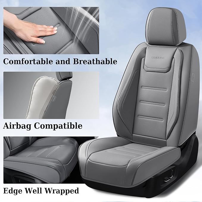 Coverado Car Seat Covers Full Set, Seat Covers for Cars, Car Seat Cover, Car Seat Protector Waterproof, Leather Car Seat Cush