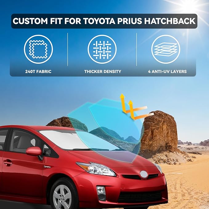 for Toyota Prius Hatchback 2010-2015 Windshield Sun Shade - 4 Layers Car Sunshades for Front Windows Shade Cover Custom Fit Prius Hatchback Sun Visor 250T Shade Blocks UV Rays Car Accessories