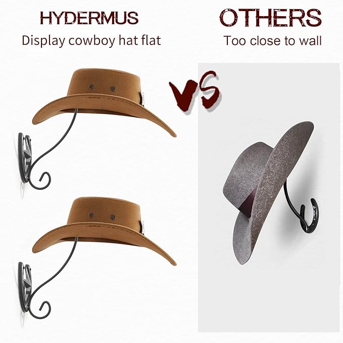Cowboy Hat Holder for Wall 2 Pack Metal Iron Cowboy Hat Rack Western Hat Hanger Horseshoe Hooks Storage Cowboy Hat Organizer 
