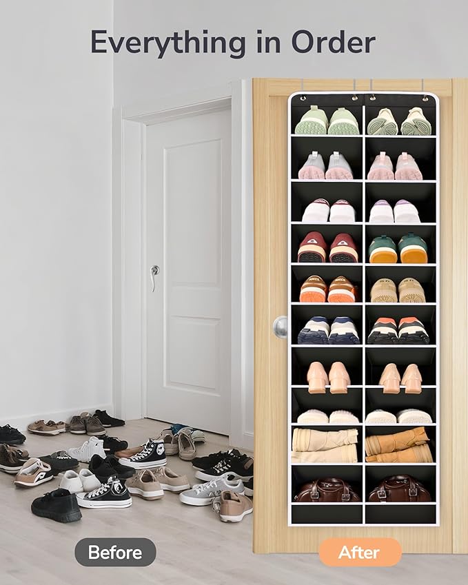 ULG Over The Door Shoe Organizer for Closet Fit 24-32 Pairs with Large Deep Pockets, Narrow Shoe Rack for Door Hanging Boots 