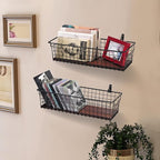 SheeChung 2 Set [Extra Large] Portable Metal Farmhouse Wall Decor Storage Organizer Basket Bin with Handles & Floating Shelve