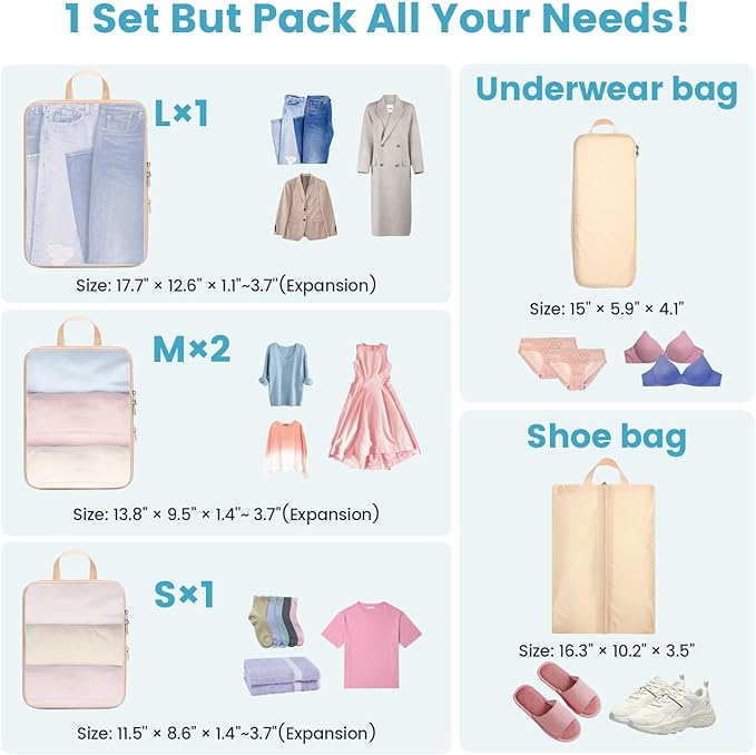 Cambond Compression Packing Cubes for Travel - Lightweight Expandable Travel Bags Luggage Organizers Travel Essentials Compre