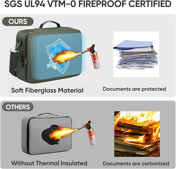 BALEINE Fireproof Document Box with Lock, Portable Fireproof Document Bag Waterproof Fire Proof File Boxes for Documents, Fil