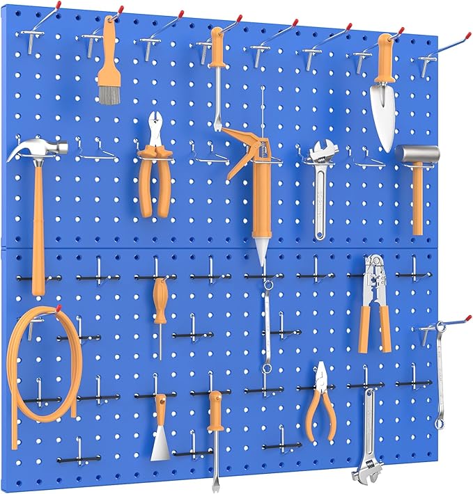 TORACK Metal Pegboard Wall Organizer 24" x 24" or 12" x 48", 70 PCS Tools Storage Pegboard for Garage Tool Organizer Pegboard