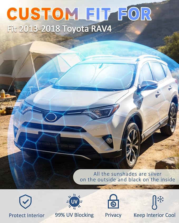Sun Shades for Toyota RAV4 2013-2018 Windshield Sunshade Accessories Full Window Shades for RAV4 Front Rear Side Window Covers Fixed with Inserts Sun Visor Blocker Privacy Car Keep Car Cool 8 PCS