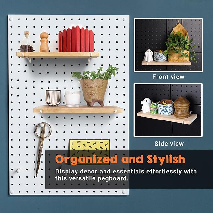 Solid Wood Pegboard Shelf, High Balance and No tilt, Pegboard Accessories, Wooden Pegboard Shelves for 1/4" Metal Pegboard, 2