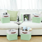 FinishingBo 6-Pack Storage Cubes with Handles & Label Holders Basket, Closet Cube Home Organizer Bins(White/Green, 10.5*10.5*