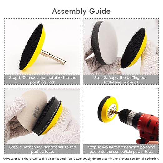 145pcs 3 inch Sandpaper Polishing Kit for Headlight Restoration, 60 to 10000 Grit Wet Dry Sanding Dicsc with Drill Buffing Pa