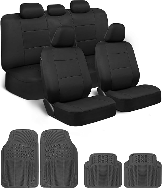 BDK PolyPro Car Seat Covers Full Set Combo with Front and Rear Waterproof All -Weather Car Floor Mats - Universal Fit Automot