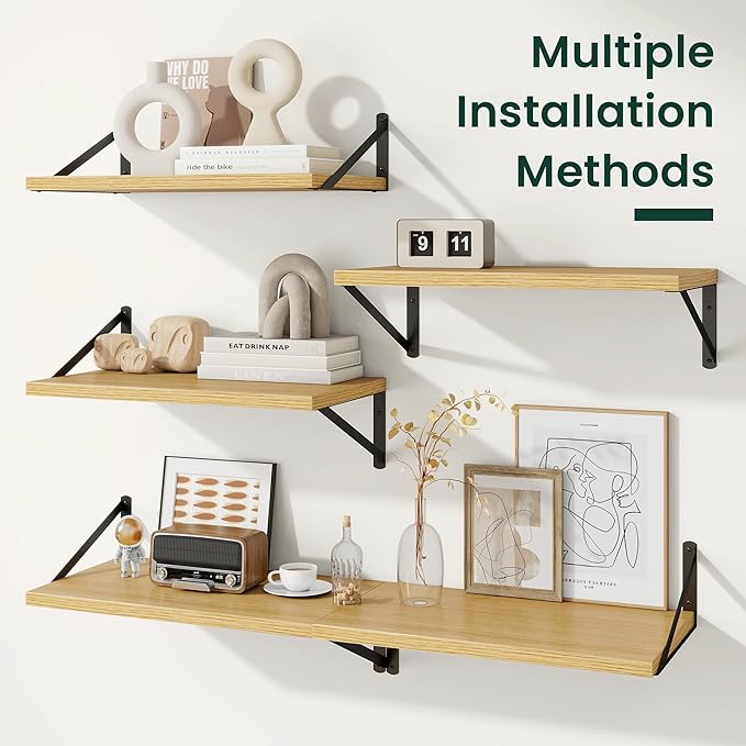 Floating Shelves, 24W x 12D Wall Shelves Set of 2, 12 Inch Deep Rustic Wood Wall Storage, Heavy Duty Metal Brackets, Large In