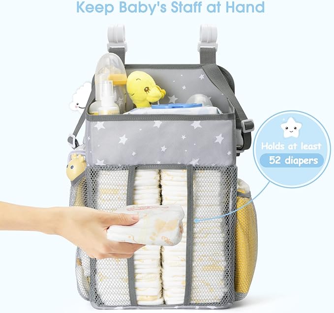 Maliton Changing Table Diaper Organizer - Baby Hanging Diaper Stacker Nursery Caddy Organizer for Cribs Playard Baby Essentia